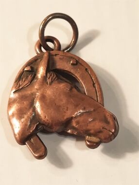 Bronze Horse Head & Horseshoe Charm Pendant